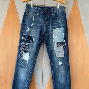 Twenty one black by Rue21 - Mid Rise Skinny Flex Jeans w/denim patchwork - 1/2 R